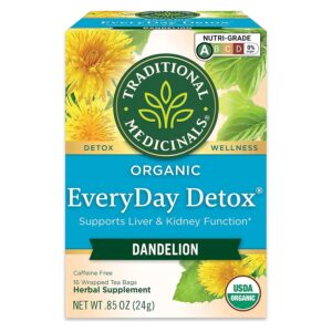 Traditional Medicinals Tea, Organic EveryDay Detox Dandelion, Supports Healthy Liver & Kidney Function, Detox, 16 Tea Bags