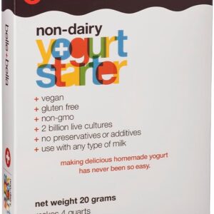 Belle + Bella Non-Dairy Vegan Yogurt Starter – Gluten Free, No Added Sugar, Non GMO – Makes 4 Quarts Vegan Yogurt – 2 Billion Live Cultures – Mix with Any Dairy Free or Dairy Milk – 1 Box