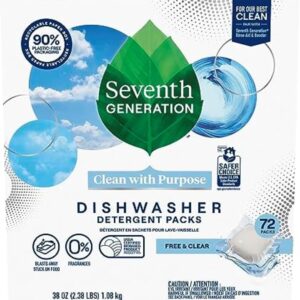 Seventh Generation Dishwasher Detergent Packs for sparkling dishes Free & Clear Dishwasher Tabs (72 Count)