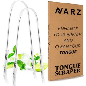 NARZ Tongue Scraper Professional Tongue Cleaner for Bad Breath Reusable Stainless Steel Tongue Scrapers for Oral Care with Dual Carved Handle for Adults & Kids Oral Hygiene 2 Pack