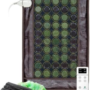 HealthyLine Far Infrared Light Electric Heating Pad for Pain Relief – 50 Pieces Natural Jade and Tourmaline Gemstones – Negative Ions, Flexible Mat
