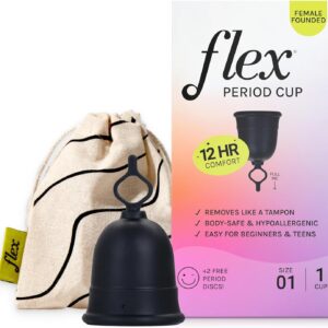 Flex Cup Starter Kit (Slim Fit – Size 01) | Reusable Menstrual Cup + 2 Free Menstrual Discs | Pull-Tab for Easy Removal | Capacity of 2 Super Tampons