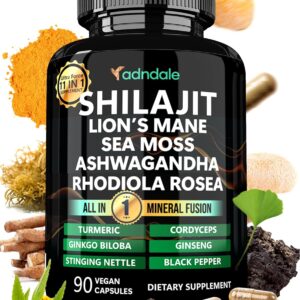 Shilajit for Men 11-in-1 Pure Himalayan Organic Shilajit Capsules with Sea Moss Ashwagandha Rhodiola Rosea Panax Ginseng Turmeric Lion’s Mane Ginkgo. Shilajit Capsules for Women.