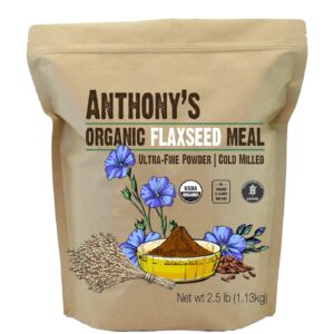 Anthony’s Organic Flaxseed Meal, 2.5 lb, Gluten Free, Ground Ultra Fine Powder, Cold Milled, Keto Friendly