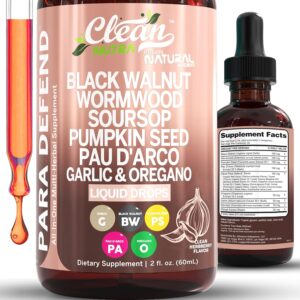 para Defend Wormwood Black Walnut Cleanse for Humans Drops Liquid Soursop Garlic Pumpkin Seed PAU D’Arco Oil of Oregano Turmeric Berberine Neem Extract Hull Bark Tincture by Clean Nutra