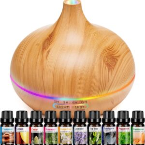 HLS Aroma Diffusers for Essential Oils Large Room with 10 Essential Oils,Ultrasonic Aromatherapy Diffuser for Home Bedroom, Cool Mist Humidifier Vaporizer