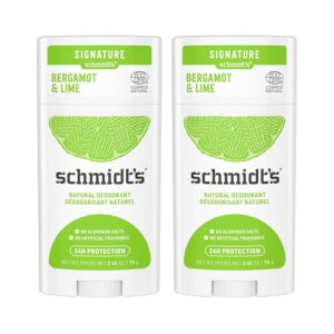 Schmidt’s Aluminum Free Natural Deodorant For Women And Men, Bergamot & Lime With 24 Hour Odor Protection, Certified Cruelty Free, Vegan Deodorant, 2.65oz 2 Pack