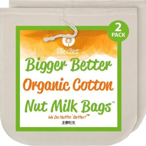 Pro Quality Organic Cotton Nut Milk Bag 2 Pack – 12″X12″ XL Bags – Heavy Duty Reusable All Purpose Food Strainer – Food Grade BPA-Free