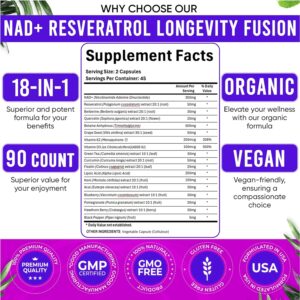 NAD Supplement. Longevity Formula with Liposomal NAD+, Trans Resveratrol, Quercetin, Berberine, Betaine Anhydrous, Grape Seed, Fisetin. NAD Resveratrol Supplement with Berberine 90 Capsules.