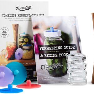 Masontops Complete Mason Jar Fermentation Kit – Pickle Kit, Sauerkraut Making Kit Kimchi Container – Fermentation Airlock Lids Wide Mouth Mason Jars