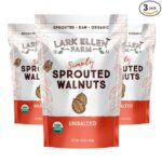 Lark Ellen Farm Unsalted Walnuts, Raw Sprouted Healthy Snack, Keto, Certified USDA Organic, Gluten-Free, Vegan, Individual Whole Nuts (10 Oz, 3 Pack)