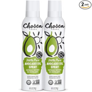 Chosen Foods 100% Pure Avocado Oil Spray, Keto and Paleo Diet Friendly, Kosher Cooking Spray for Baking, High-Heat Cooking and Frying (6 oz, 2 Pack)